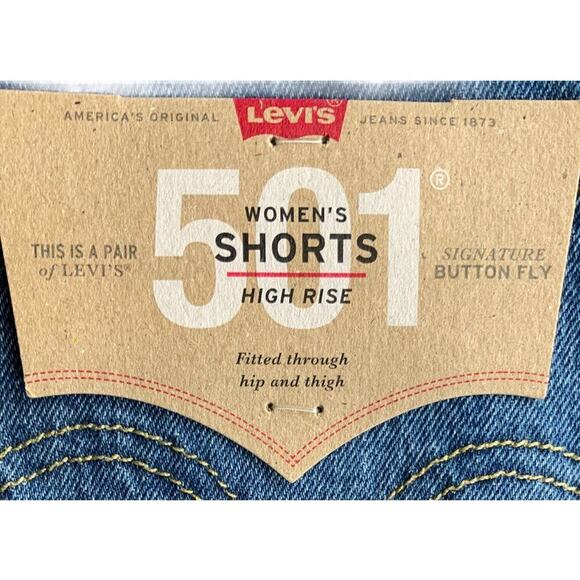 Levi's 501 Shorts Women Size 32/14 High Rise Frayed Raw Hem Button Fly Denim New - Picture 6 of 9